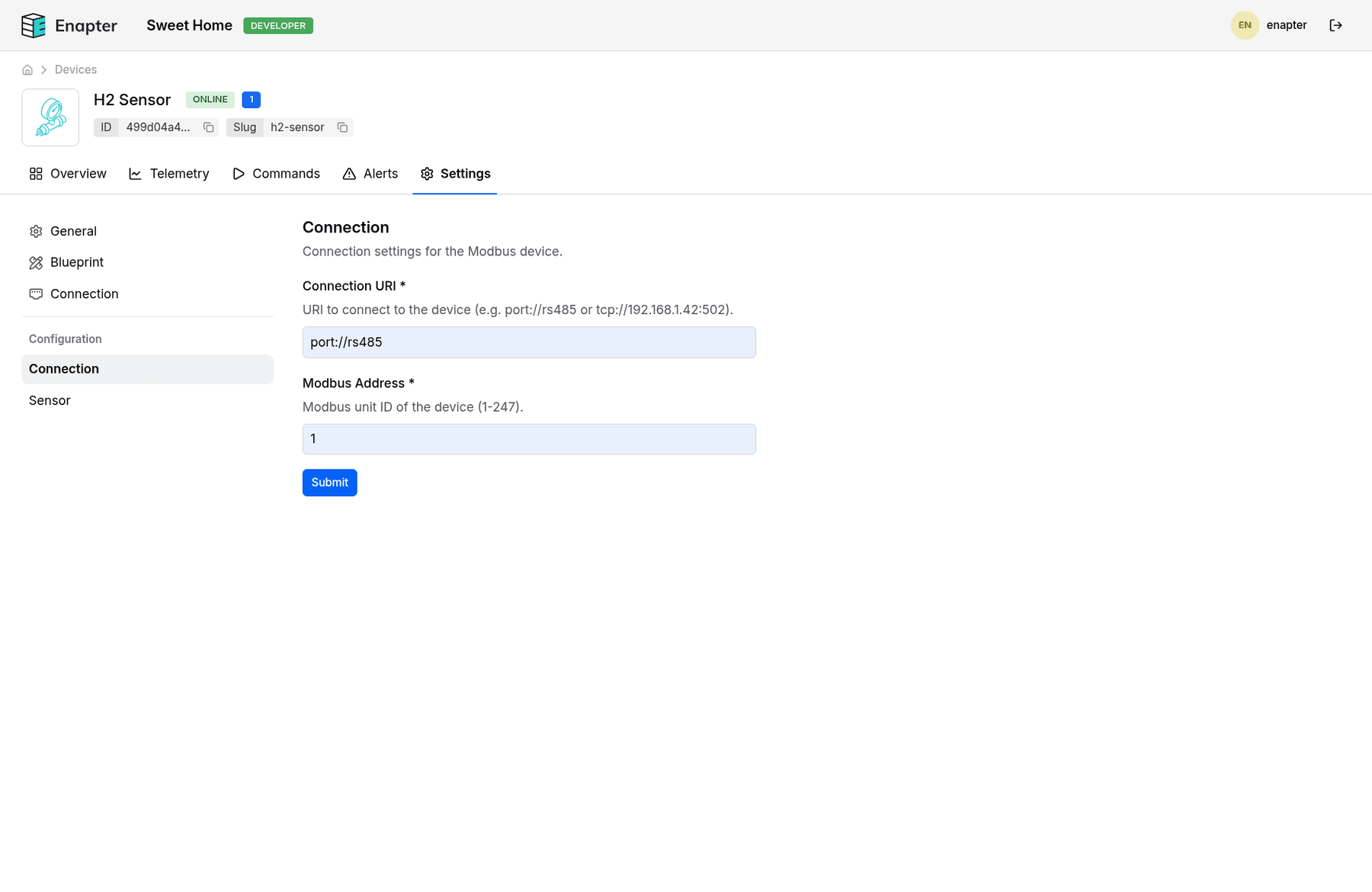 Setting connection configuration