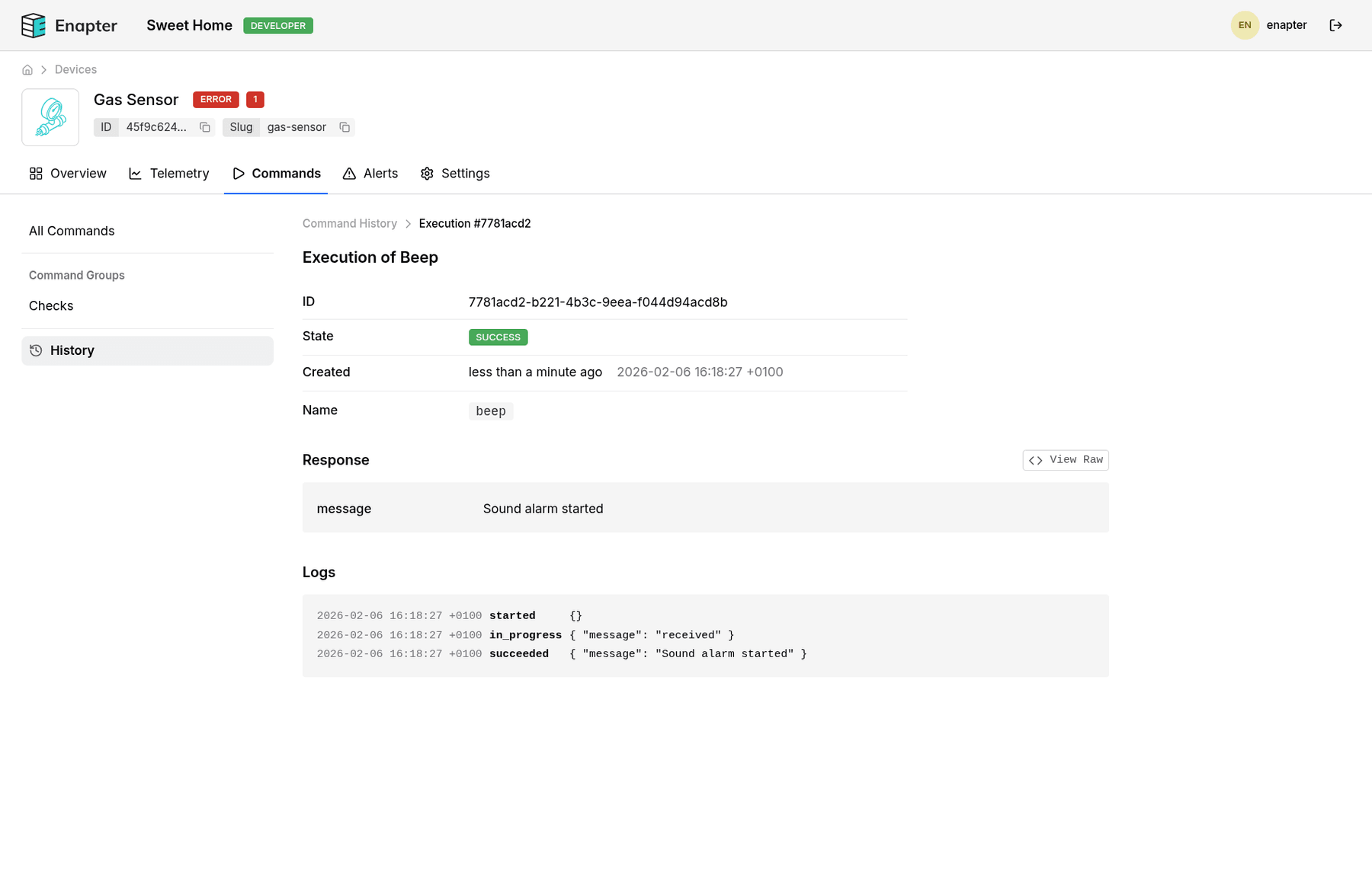 Command beep executed